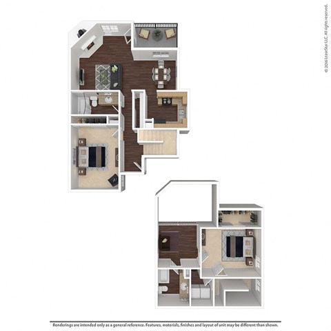 Floor plan for 2 beds, 2 baths, 1195 sqft
